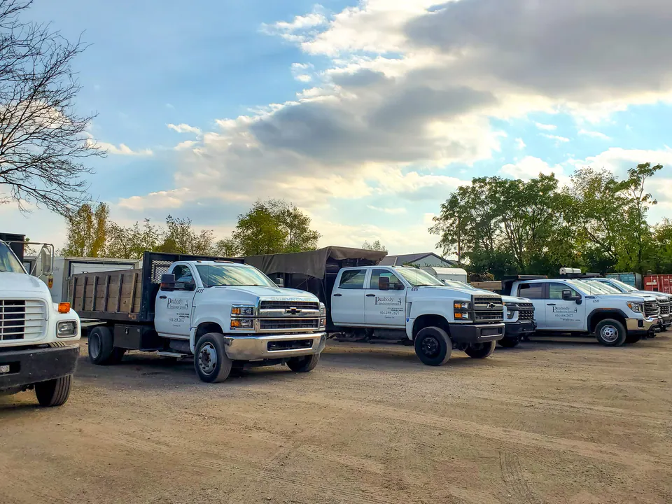 Peabody work trucks and equipment parked at the company yard