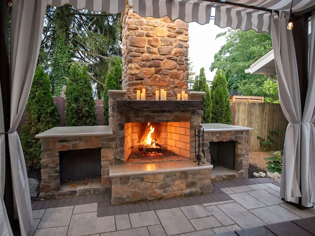 Awning and Fireplace